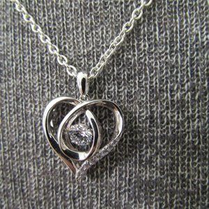 925 Silver Heart Pendant Necklace, Rhinestone Center Edging On Heart, 925 Chain